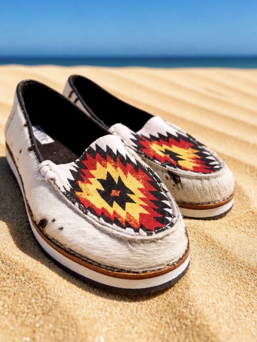Myra Aztec Pattern Slip-On Loafers in Red, Yellow, Black